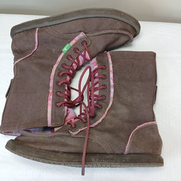 SANUK SIDEWALK SURFER STEVIE BOOTS, CANVAS BROWN WOMENS SIZE 6 - Picture 10 of 10